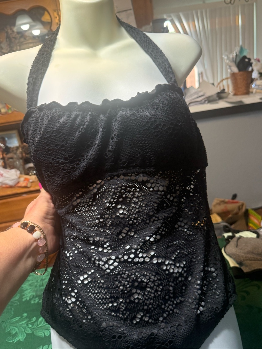 Black Lace Halter Women Mossimo Black  Lace Halter Lined One-Piece Swimsuit  LG